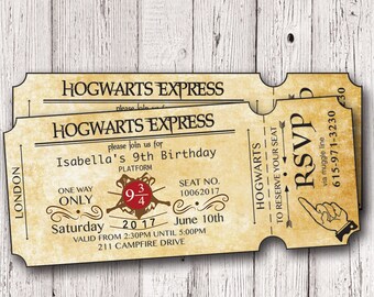 Harry Birthday TIcket Invitation, Wizard Birthday Invitation, HPotter Party Invites, Potter party ticket Invitation