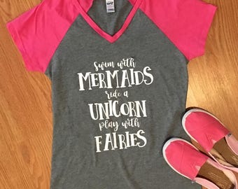 Mermaids, Unicorn, Fairies Girls Raglan