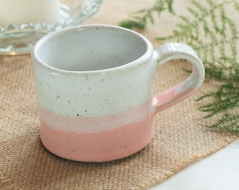 Handmade ceramic mug, pottery mug, two tone pink and white glaze, coffee or tea mug, handmade gift, housewarming gift, kitchen, dining