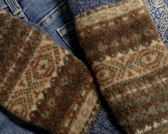 Favourite jeans felted wool sweater mittens, Upcycled sweater mittens, Felted sweater mittens, Ladies upcycled mittens, Fleece lined mittens