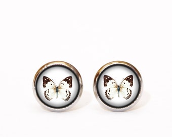 Black White Stud Earrings, Monochrome Butterfly Earrings, Minimal Earrings, Everyday Earrings, Simple Earrings, Gift for Her, Christmas Gift