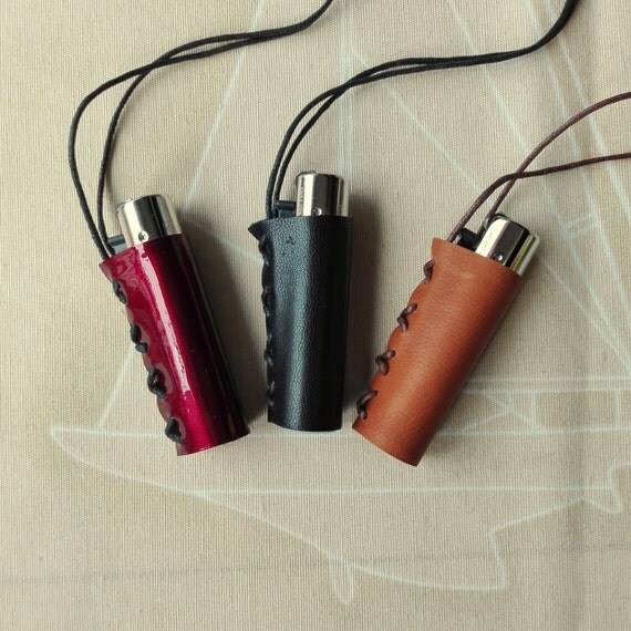 Leather lighter case clipper case with sliding cord holder