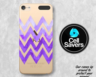 Purple Chevron Pattern Clear iPod 5 Case iPod 6 Case iPod 5th Generation iPod 6th Generation Rubber Case Gen Clear Case Watercolor Tumblr