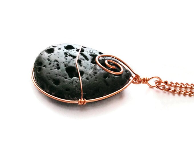 Copper and Tear Drop Lava Stone Pendant Aromatherapy Necklace. Essential Oil Diffusing Stone Necklace.