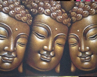 Three Buddha face Painting on Canvas