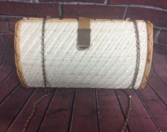 Fantastic Vintage Summer Straw and Bamboo Handbag Purse Clutch