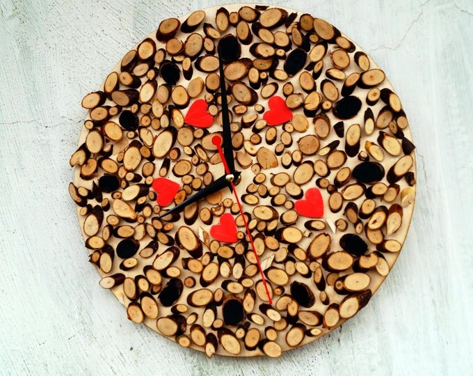 Natural wooden wall clock - Eco Wall Clock- love wall decor - Rustic Modern Wall Clock - large Rustic Home Decor - Christmas gift