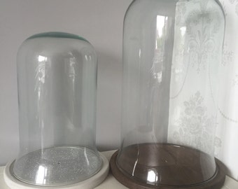 LARGE Glass Dome Bell Jar Cloche with Painted/Glittered Wooden Base (H40cm D25cm)