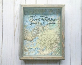 Adventure Awaits Ticket Travel Shadow Box FREE SHIPPING