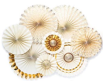 Gold and Ivory Fans, Wedding Paper Fans, Wedding Fans, Wedding Decor,Gold and Ivory Decor,Bridal Decor, Bridal Shower Decor, Gold Paper Fans
