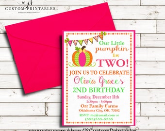 Pumpkin Patch Birthday Invitation; Printable Invitation; Pumpkin Patch Birthday Party; Digital File; DIY; First Birthday; Pink and Orange