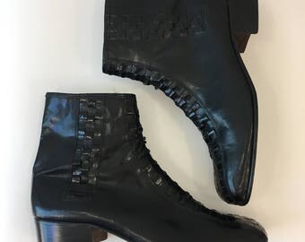 Men's black leather boots * Vintage basketweave ankle boot * Italian leather shoes