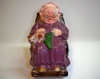 Vintage Grandma Retirement Fund Rocking Chair Piggy Bank with Cat - Ceramic Retirement Fund Bank, Funny Gift