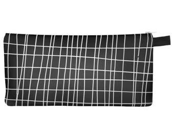 Grid Pencil Case, mens toiletry bag, geometric pencil case, art pencil case, black pencil case, small womens wallet, black zipper pencil bag