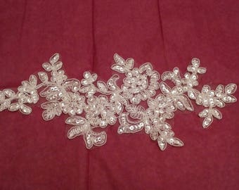 ivory bridal wedding sequined lace Applique / floral ivory sequins tulle lace motif is for sale .Sold By per piece