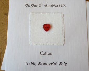  2nd  wedding  anniversary  card  romantic hessian and red heart