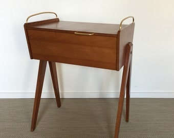 Mid century 50's 60's sewing box from wood with brass