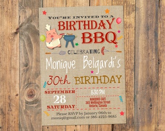 BBQ Birthday Invitation, Barbecue Invitation, BBQ Invitations, Barbecue Party Invitation, Self Editable PDF file, Instant Download, Any Age