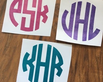 Monogram decal, yeti decal, yeti monogram, yeti decal glitter, circle monogram font, vinyl decal, car decal, laptop decal, decals, name deca