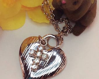 Heart Cross Charm Necklace , heart necklace , cross necklace ,made in USA