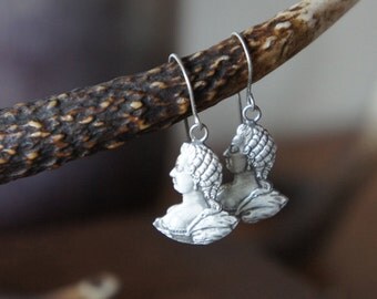 Solid Silver Marie Antoinette Profile Bust Earrings