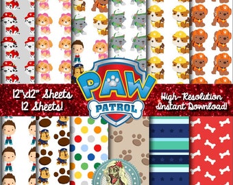 Paw Patrol Digital Paper, Paw Patrol Party, Paw Patrol Birthday, Paw Patrol Invitation, Paw Patrol Digital, Paw Patrol Printable, Scrapbook