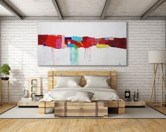 XL Colorful Abstract Painting / Contemporary Art / Modern Art / Texture Painting / Large Painting / Oversized Abstract Painting / Red Art