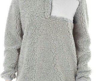 Monogrammed Sherpa Pullover- Ivory Tan Brown Black Navy Gray