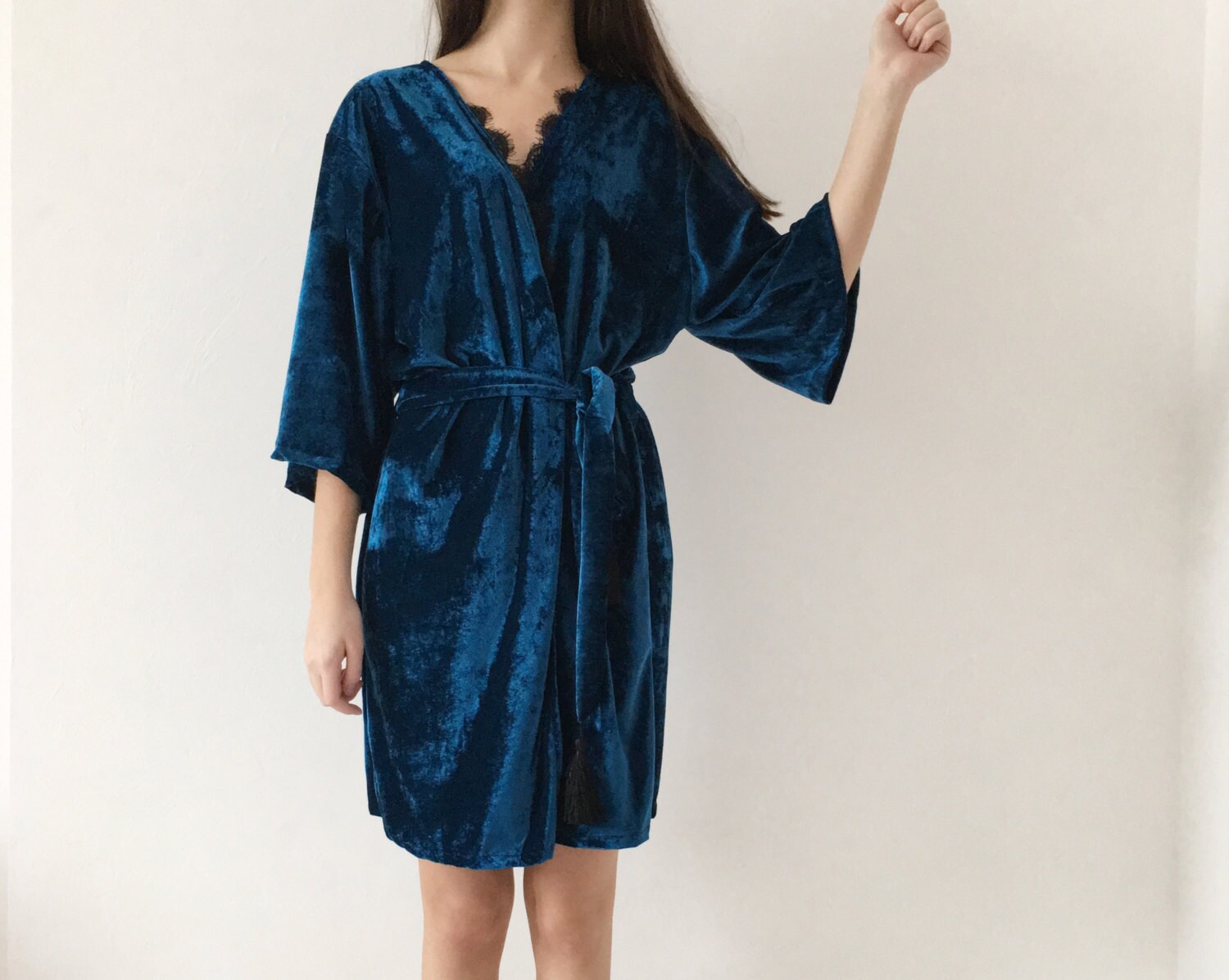 Women's velvet robe Velvet robe with lace Velour robe