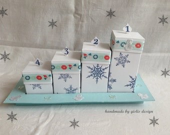 Advent wreath made of paper, candles, advent calendar, white/blue, handmade
