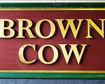 ORIGINAL English Pub Sign " BROWN COW " from Horwich , Bolton .