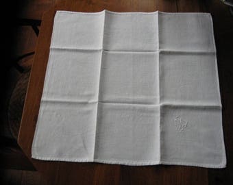 Antique white cotton tea towel with decorations and 2 initials, approx. 1930...