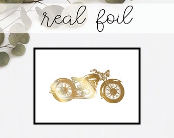 Vintage Motorcycle Print // Real Gold Foil // Minimal // Gold Foil Art // Home Decor // Modern Office Print // Hipster // Fashion Print