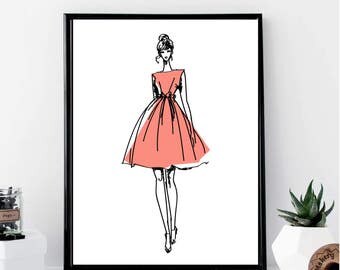Fashion Girl with A Red Dress Print // Minimalist // Wall Art // Office DIY // Scandinavian // Modern Office // Fashion // Makeup