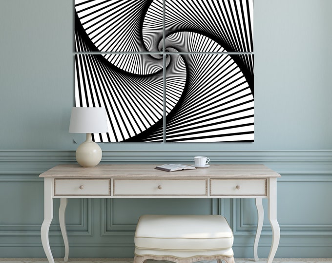Large balck and white vortex canvas wall art, optical illusion canvas print, visual illusion print, psychedelic decor