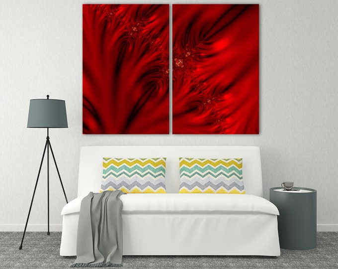 Large red fractal wall art canvas, red home decor, red artwork print for home decor, red canvas art, red abstract art