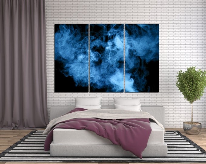 Large Blue smoke canvas wall art, smoke art print, colorful smoke fine art, smoke photography, abstract smoke print