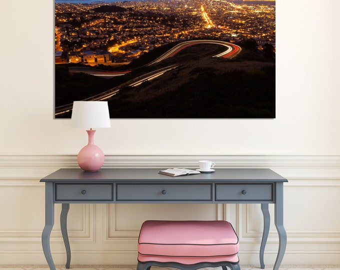 San Francisco night modern wall art print, romantic San Francisco cityscape digital wall art print of 3 or 5 canvas set