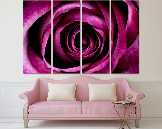 Large rose purle wall art print set on canvas wall decor, pink rose photography flower print large wall art home decor Fine art floral print