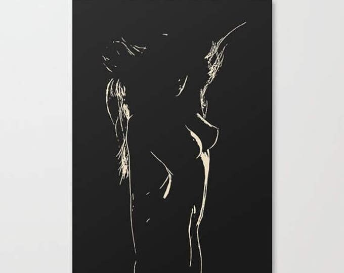 Erotic Art Canvas Print - In night she hides, unique sexy conte style print perfect shapes girl pop art sketch, sensual high quality artwork