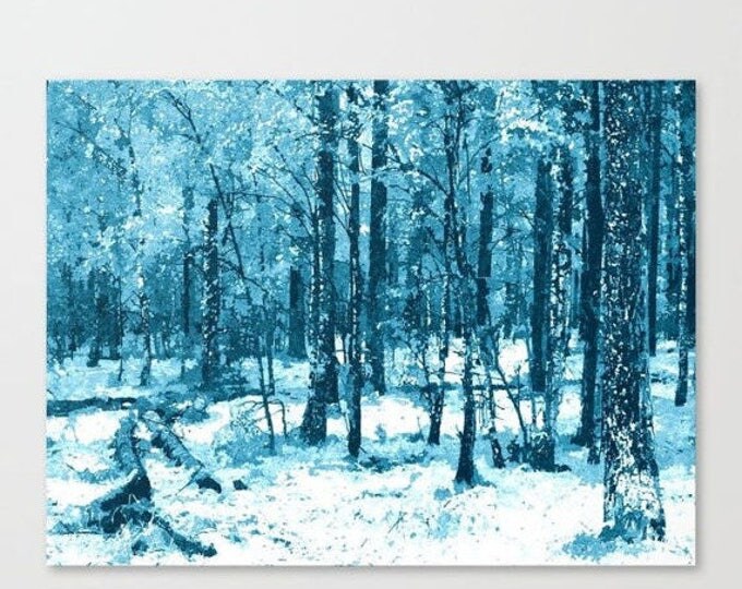 Canvas Art Print - Is winter coming? Blue enchanted forest, oil painting, beauty of wild nature, Frosty wilderness, light blu...