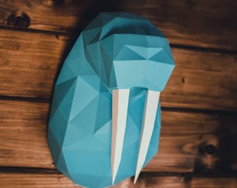 Walrus Head (Paper Walrus Head, Origami Walrus, 3D Walrus Head, papercraft, lowpoly, DIY template, PDF)