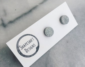 Polymer Clay Silver Glitter Studs- Handmade