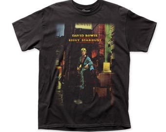 David Bowie Ziggy Plays Guitar 18/1 Men's Traditional Cotton Tee (DB31) Black