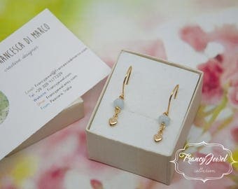 Aquamarine earrings, gold earrings, raw aquamarine, aquamarine pearls, graduation gift, made in Italy, 18ct gold plated, real precious stone