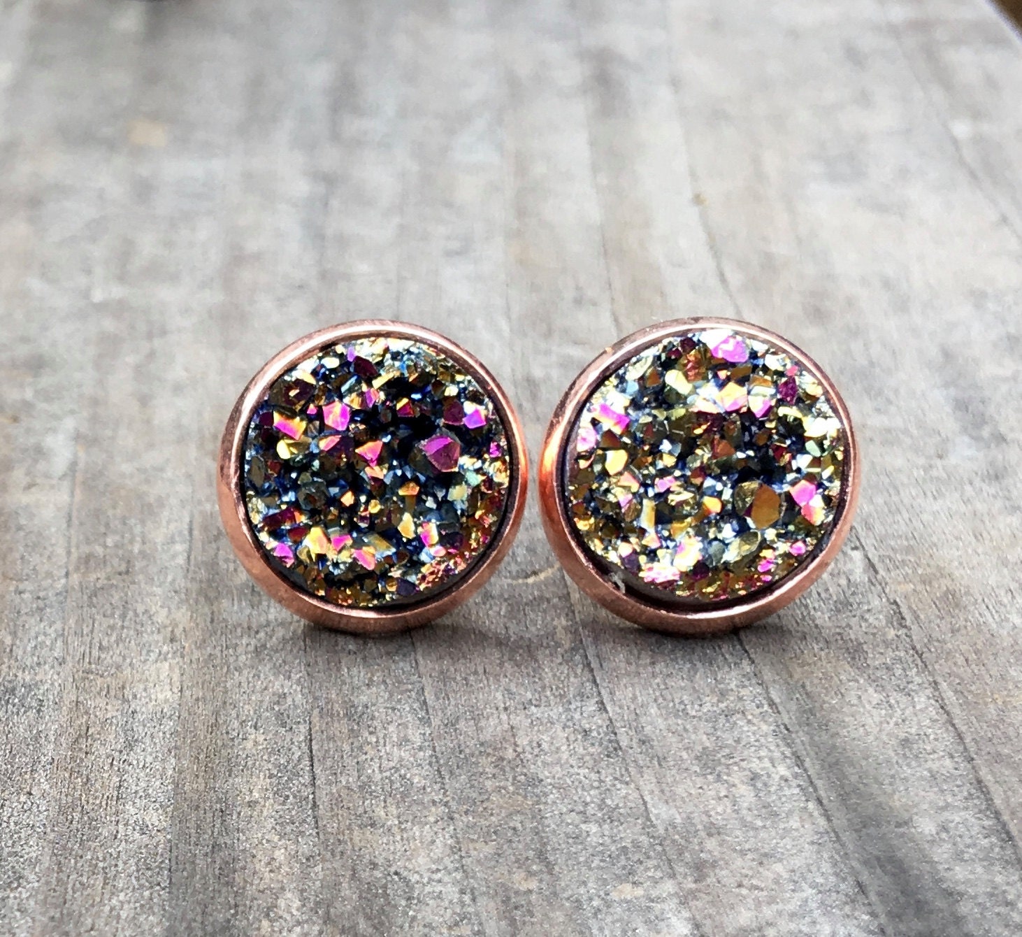 Rose Gold Druzy earrings Faux Druzy stud by VeonixMineraux on Etsy