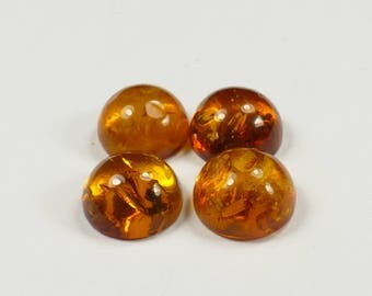 8mm Lot 4 natural native Amber round cabochon from Baltic Sea orange honey UV healing for DIY loose wrapping (#PK80)