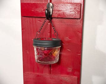 Mason Jar Wall Decor, Barn Door Decor, Rustic Home Decor, Red Farmhouse Decor, Candle Holder, Home Decor, Hanging Jar