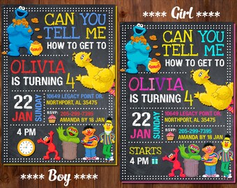 Sesame street invitation, Sesame street party, Sesame street birthday, Boy and Girl sesame street invitation, Sesame street invite, Elmo.