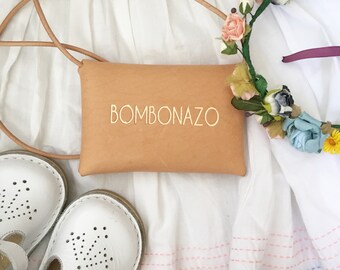 Leather Pouch Bag with Shoulder Strap - SMALL Size for KIDS - Natural Vegetable Tanned Leather - Chic & Simple - Handmade in Argentina